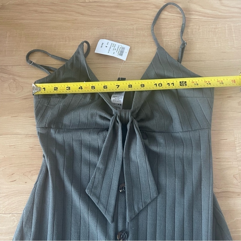 NWT Windsor Front Slit Maxi Dress Button Ribbed Spaghetti Strap Olive Tie Front - Picture 14 of 15